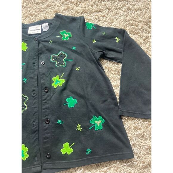 Michael Simon Sweater St Patrick’s Day Cardigan Sweater Small beaded Shamrocks L - Picture 3 of 10